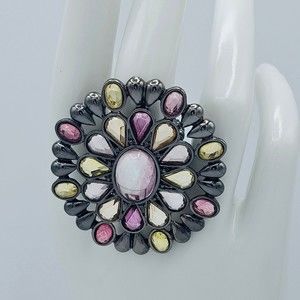 Jewel Ring Vintage Gem Cabochon Large Costume Cocktail Statement Jewelry Stretch